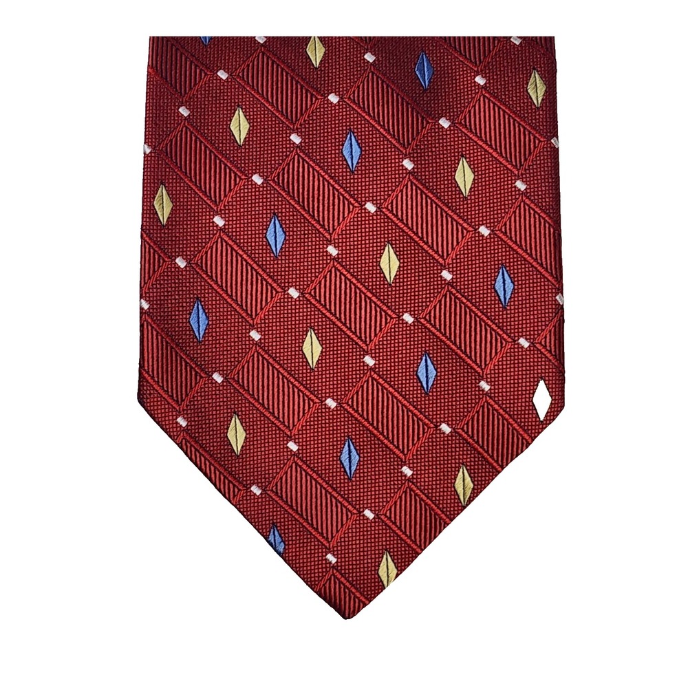 JOS. A. BANK Red Silk Necktie Tie Deco Geometric  3.75" x 59"